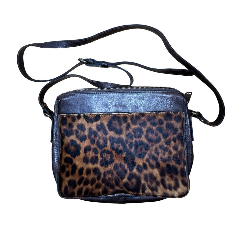 Patricia Nash Crossbody Leopard Calf Hair Nazaire Purse Brown Leather 10" x 8"